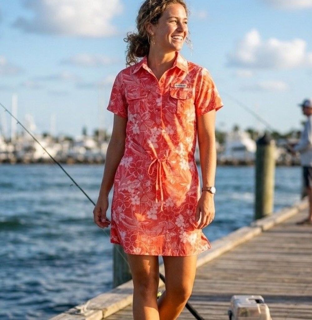 Magellan Outdoors NWT Fish Gear Floral Utility Fishing Shirt Dress Coral Pink XS